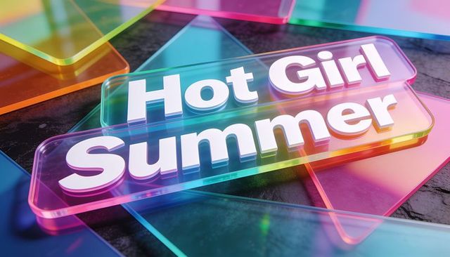 Hot girl summer neon acrylic sign on layered translucent panels with gradient glow