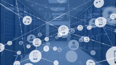 Digital Connectivity with Network Icons in Server Room