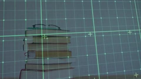 Futuristic Digital Scan of Books with Overlaid Grid