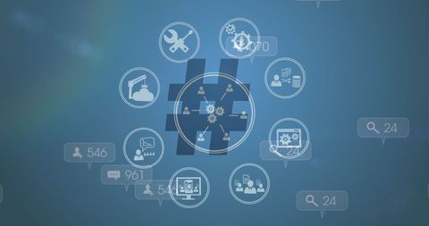 Digital Communication Icons on Blue Background - Download Free Stock Images Pikwizard.com