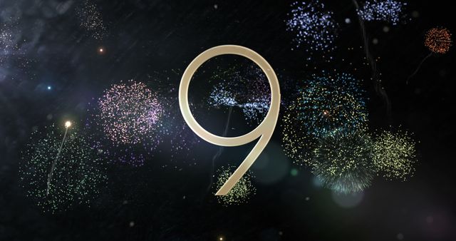 Gold Number 9 With Fireworks Background - Download Free Stock Images Pikwizard.com