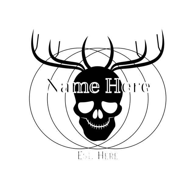 This illustration features a human skull with antlers overlaying geometric patterns on a white background. The customizable text option makes it ideal for personalized branding, unique prints, or tattoo designs. Suitable for adding a gothic or edgy touch to clothing lines, posters, album covers, or advertisement materials.