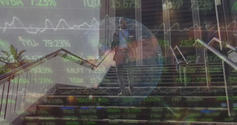 Businessman with Stock Market Data and Increasing Global Trends