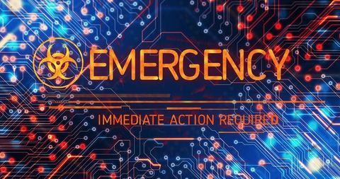 Emergency Alert with Biohazard Symbol on High-Tech Digital Interface