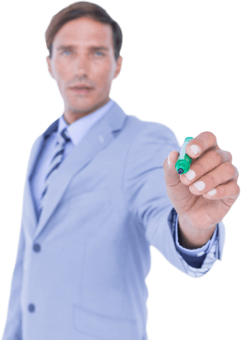 transparent businessman writing with green marker pen - Download Free Stock Videos Pikwizard.com