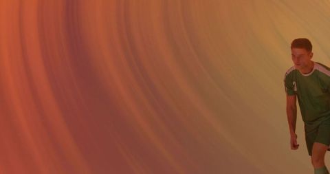 Dynamic soccer player in action pose with swirling vortex background