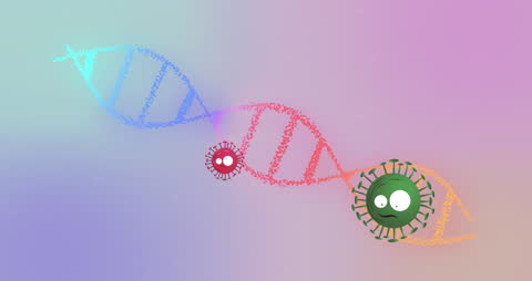 DNA Animation with Cartoon Covid-19 Virus Cells
