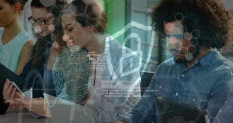 diverse coworkers collaborating securely with digital overlay - Download Free Stock Images Pikwizard.com