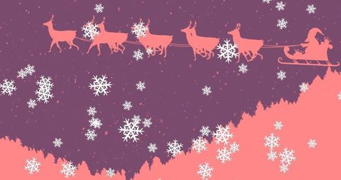 Sleigh with Reindeer Flying Across Starry Winter Sky with Snowflakes