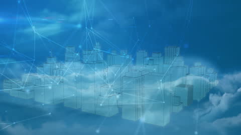 Digital Connections in Futuristic Blue Cityscape