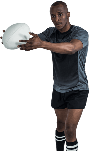 Athlete preparing to throw transparent rugby ball