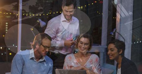 Collaborative Business Meeting with Technology and Graphs Overlay