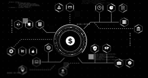 Digital finance network concept on black background