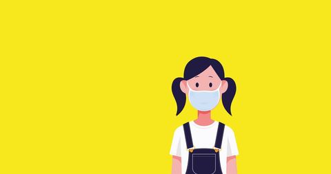 Girl Wearing Mask on Yellow Background for COVID Safety Campaign