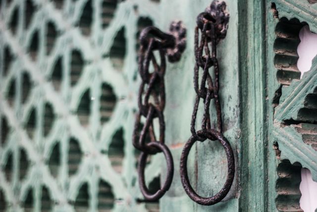 Weathered Vintage Iron Door Rings and Green Lattice - Download Free Stock Photos Pikwizard.com