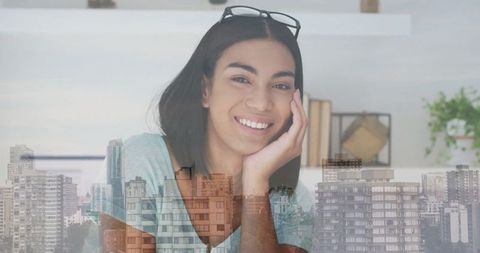 Smiling Woman in Contemporary Urban Cityscape Double Exposure - Download Free Stock Images Pikwizard.com