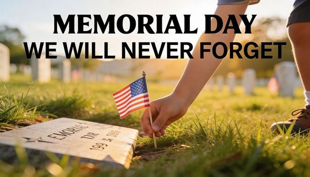 Child placing american flag at veteran headstone for memorial day tribute