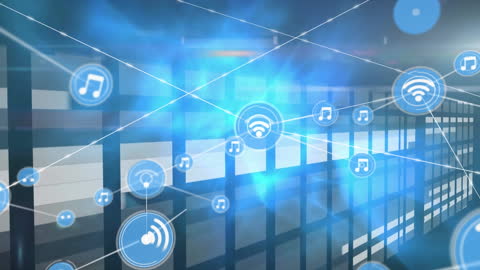 Visual representing digital connectivity with various data flow and wireless icons, indicating continuous information exchange and global data presence. Ideal for showcasing concepts of modern technology trends, online networking, and data sharing processes.