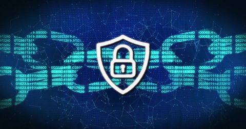 Cybersecurity Shield Locking Digital Data Encrypted Connections