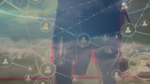 Basketball Player and Digital Network Connections Overlay Concept