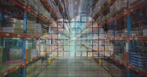 Digital Interface Overlaying Modern Warehouse
