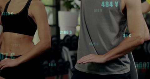 Embracing fitness and finance: active gym scene with currency graphics