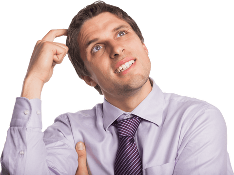 Thoughtful businessman looking up transparent background