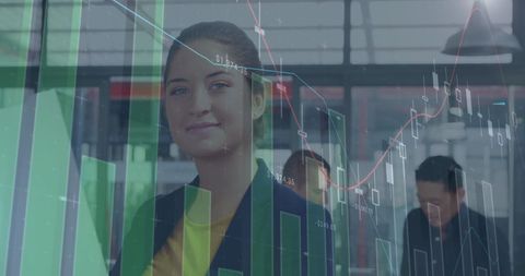 digital finance data with confident businesswoman overlay - Download Free Stock Images Pikwizard.com