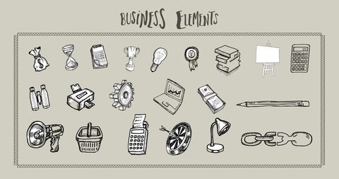 Hand-drawn Business Icons on Pale Green Background