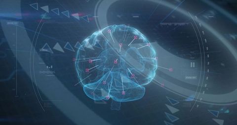 Futuristic 3D Holographic Brain Interface with Digital Nodes