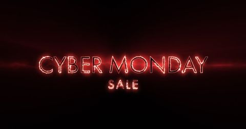 Glowing cyber monday sale text on black background