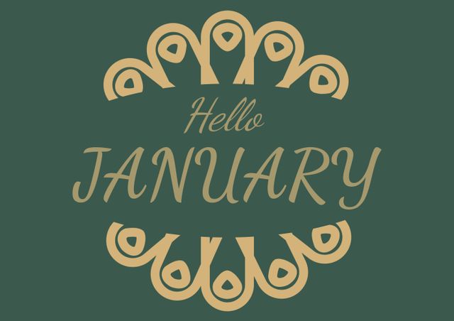 Digital composite image of hello january text with abstract pattern on gray background. symbol and creativity.