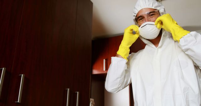 Laboratory Technician Wearing Protective Suit and Mask Adjusting Goggles - Download Free Stock Images Pikwizard.com