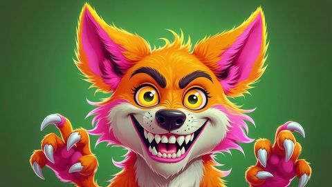 Playful cartoon werewolf with bright colors and expressive features