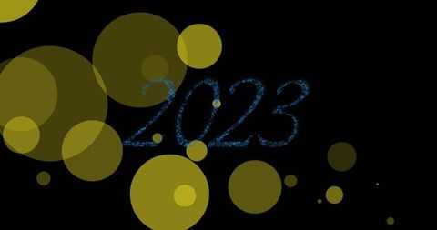 Sparkling Blue 2023 with Bokeh Circles on Black Background