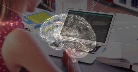 Teen engaging with technology and learning in futuristic setting