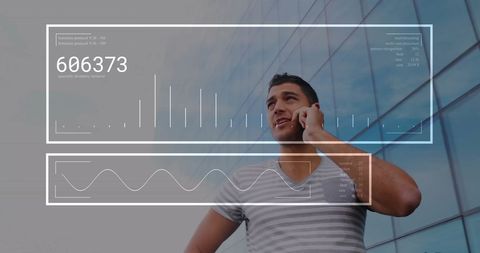 Man Engaged in Calls with Overlying Data Graphics - Download Free Stock Images Pikwizard.com