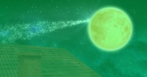 Magical Full Moon with Shooting Star Over Christmas Rooftop