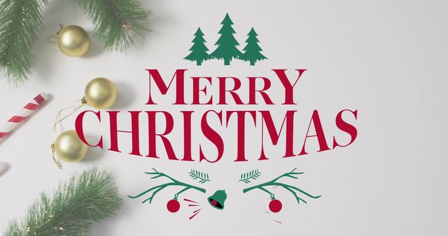 Festive Christmas Greeting with Ornaments and Pine Greenery - Download Free Stock Images Pikwizard.com