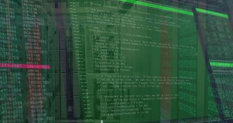 Server Racks with Programming Code Overlay in Green