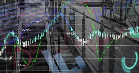 Financial Data Charts Overlay on City Escalator - Download Free Stock Images Pikwizard.com