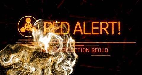 Cyber alert interface with glowing hazard symbol