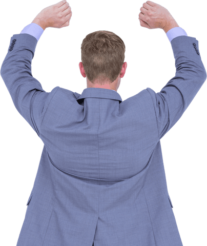 Transparent businessman raising arms in success gesture