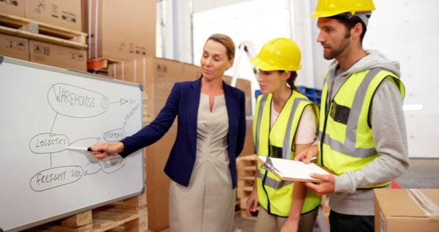 Warehouse Manager Training Employees with Logistics Whiteboard - Download Free Stock Images Pikwizard.com