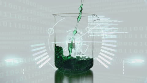 Beaker with Digital Data Overlay in Science Concept