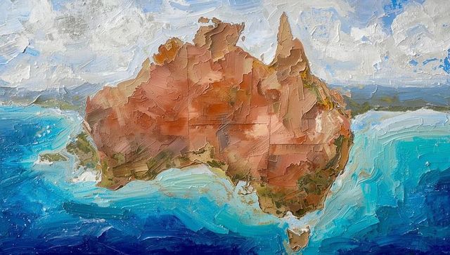 Impressionist australia map crafted with bold oil paint strokes