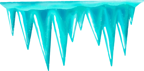 Transparent turquoise icicles on horizontal ledge in flat design