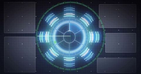 Futuristic HUD Interface with Concentric Rings, Crosshair and Six Radial Data Bars