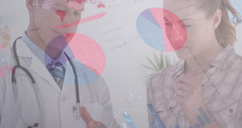 Doctor Analyzing Medical Data with Patient Overlaid by Graphs