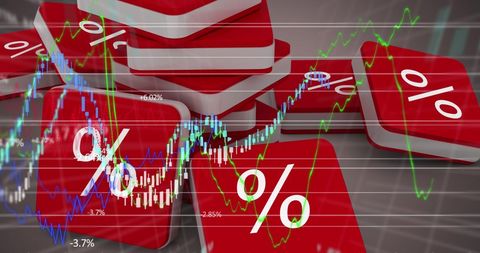 Financial Growth Illustration with Percent Cubes and Graphs